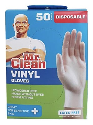 #ad Mr Clean Disposable Vinyl Gloves Latex for Sensitive Skin One Size 50 Count $10.99