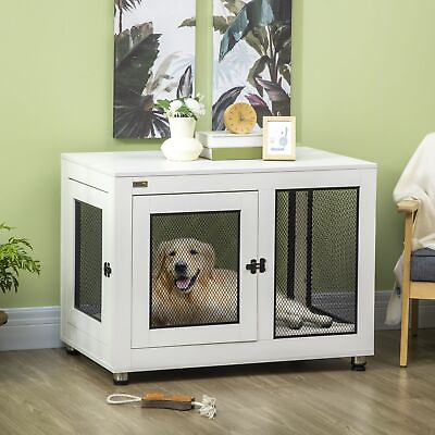 #ad Dog Crate Furniture with Cushion Double Doors for Large Dogs White $149.99