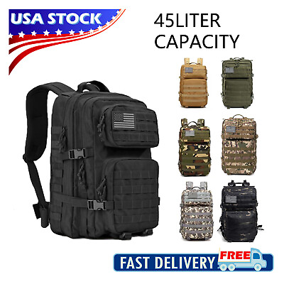 #ad #ad 45L Military Tactical Backpack Large Army Molle Bag Rucksack 3 Day Assault Pack $24.74