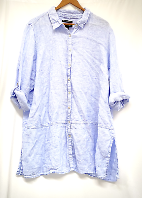 #ad TAHARI Essentials Womens 100% Linen Tunic Shirt Size 2X Blue Lagenlook Roll Tab $24.00