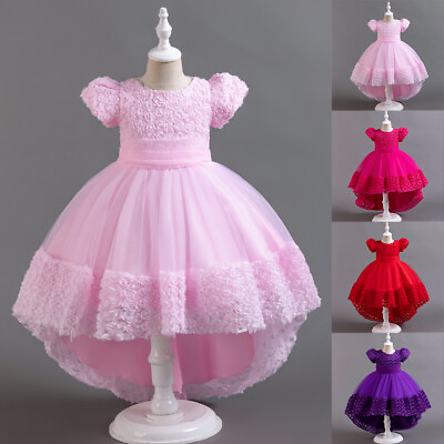 #ad Princess Kid Girls Solid Short Sleeve Round Neck Mesh Tutu Ball Gowns Party US $38.99