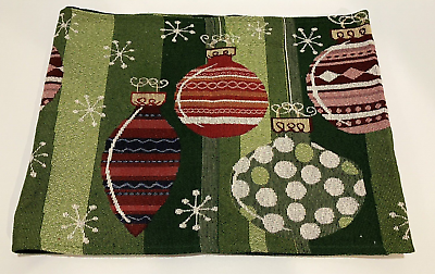 #ad Table Runner Christmas Green Red White Ornaments Tapestry Woven 70 x 13 inch $12.97