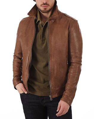 #ad New Leather Jacket Mens Biker Motorcycle Real Leather Coat Slim Fit #542 $118.00