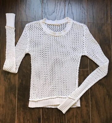 #ad La Made Women’s Open Weave Off White Pullover Sweater Scrunch Long Sleeves $16.99