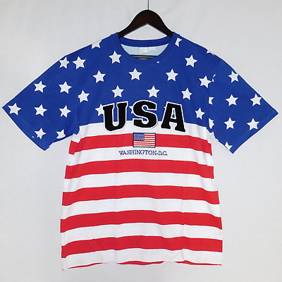 #ad Vintage 1990s WASHINGTON DC USA American Flag Unworn Embroidered T Shirt Men#x27;s L $19.88