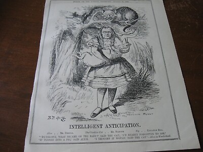 #ad 1906 Original POLITICAL CARTOON ALICE in WONDERLAND w CHESHIRE CAT amp; PIG Baby $27.99