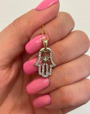 #ad Hamsa Pendant 0.18ctw Natural Round Diamond Chain Necklace 18quot; $439.00