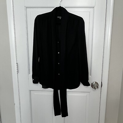 #ad Adrianna Papell Blouse Women’s Small Black Neck Tie Button Up Shirt Long Sleeves $18.00