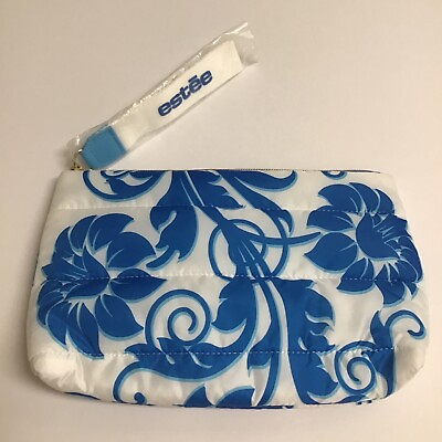 #ad NEW Estee Lauder Puffer Soft Make up Bag Pouch White Blue Floral RECYCLED Fabric $10.36