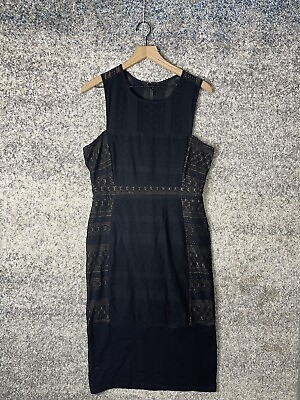 #ad BCBG MaxAzria NEW WITH TAGS Black Sita Geometric Lace Dress Size Large $29.99