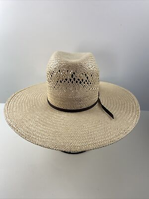 #ad Rodeo King 25X Natural Straw Brown Tie Flat Brim Long Oval Cowboy Hat Mens 6 7 8 $74.99