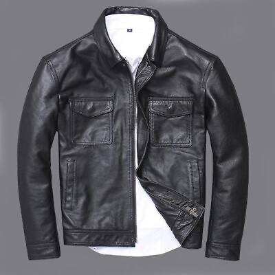#ad Men#x27;s new Leather Jackets Motorbike Real Cowhide Leather Jackets Biker Jackets $108.93