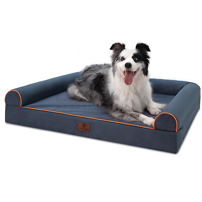 #ad XL Blue Dog Bed Orthopedic Foam Soft Pet Mattress 42x30x8inch w Bolster amp; Cover $42.89