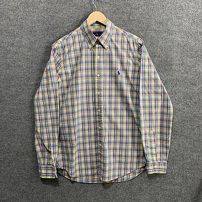 #ad Ralph Lauren Mens Size Large Long Sleeve Button Front Shirt in Multi Color Plaid $14.00