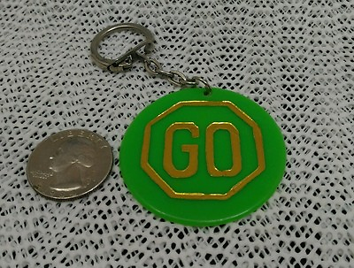 #ad Vintage plastic GO sign Keychain Fob made in Hong Kong $3.00