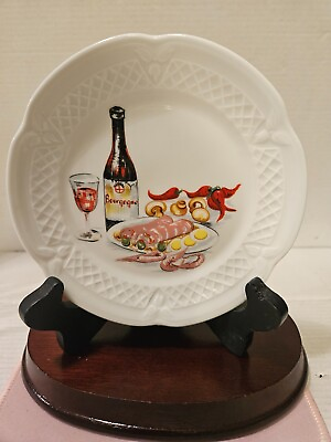 #ad Vintage France 6 Louis Lourioux Wine and Cheese Porcelain Berry Haute Plates $59.99