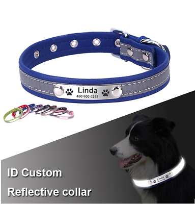 #ad Personalized Dog Collars adjustable Soft Leather Name ID Tags For Cat puppy Pet $15.23