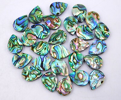 #ad Natural Abalone Shell Pear Cab Lot Loose Gemstone 12x16 MM For Jewelry P 2602 $27.89