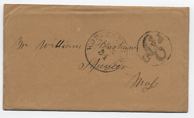 #ad 1855 Worcester MA black cDS stampless cover fancy paid 3 in circle 6525.219 $9.99