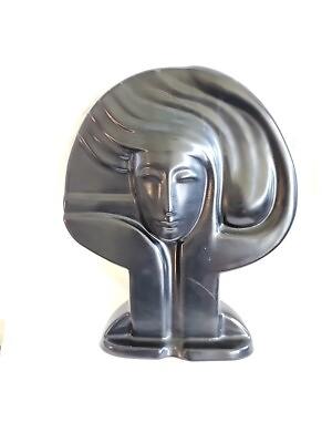 #ad Harris Pottery Modern Art Deco Beautiful Female Bust 12 1 2quot; Black $95.99