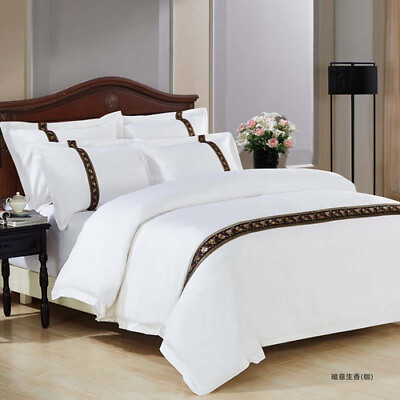 #ad 100% Cotton Home Hotel Bedding Set White Luxury Ribbon Four Piece Set 2021 $231.15