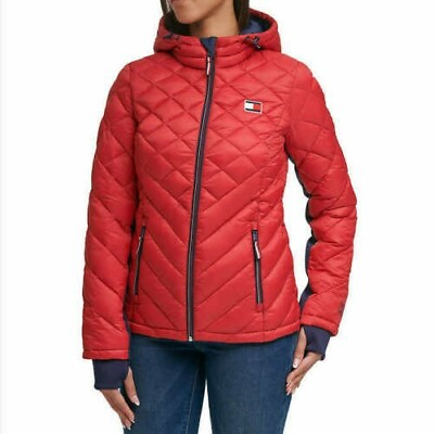 #ad Tommy Hilfiger Women`s Packable Hooded Puffer Jacket Crimson Extra Small $67.77