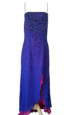 #ad Scala Sequin amp; Beaded Evening Gown Dress XXL 13 14 Purple Silk Prom Formal NWT $70.00