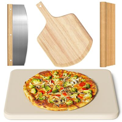 #ad 4 PCS Rectangle Pizza Stone Set 15quot; Large Pizza Stone for Oven and Grill wit... $55.10