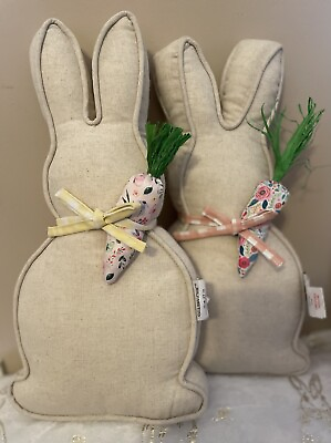#ad Cottagecore Bunny Pillows In Cottage Pink And Yellow Print Bows With Carrots Set $55.55