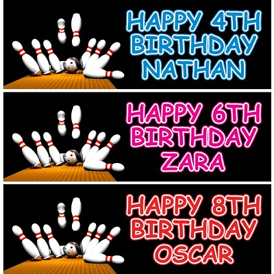 #ad 2 Personalised Ten Pin Bowling Birthday Banners Kids Party Celebrations Decor GBP 14.99