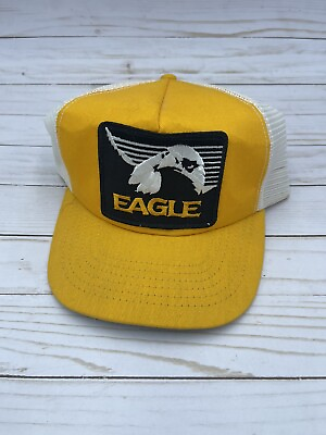 #ad Vintage EAGLE Trucker Cap Hat Yellow Snapback Adjustable Fish Finder GPS USA $40.60