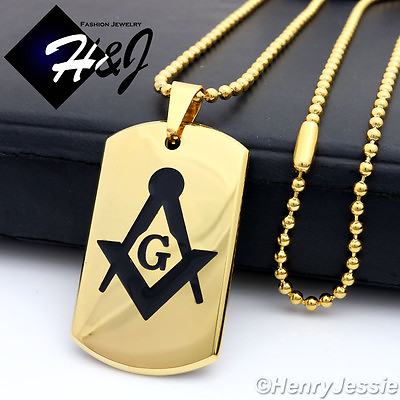 #ad 30quot;Stainless Steel 2.5mm Gold Black Plated Bead Chain MASONIC Dog Tag Pendant*71 $18.99