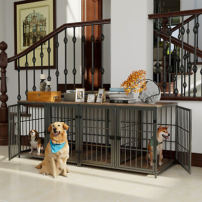 #ad BingoPaw XLL Large Heavy Duty Wood Dog Crates Side Table with Divider Pet Kennel $229.90