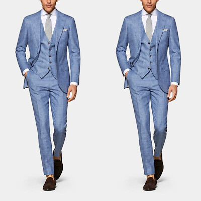 #ad Fashion Blue Men#x27;s Suit Two piece Slim Jacket Trousers Business Party Custom $112.98