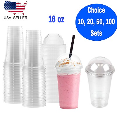 #ad 16 oz Plastic Cups With Dome Lids Disposable Ice Cold Drink Party Cup $8.50
