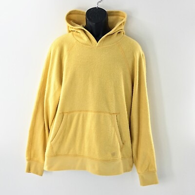 #ad Outerknown Mens Pullover Hoodie Yellow Hightide Terry Cloth Hooded Sweatshirt $35.00