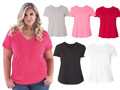 #ad Women Plus Size V neck Premium Basic T shirt Soft 100% Cotton Sizes 2XL 3X 4X 5X $14.49