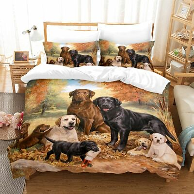 #ad Animal Labrador Bedding Set Duvet Cover Pillowcase Comforter Cover Queen King $9.99