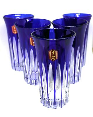 #ad Edo Kiriko Edo Style Beer Cups With Box 5 Indigo Colors $84.54