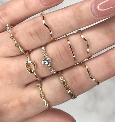 #ad 9 pcs Dainty Ring Gold Ring Set Knuckle Ring Cute Rings Ring Pack Thin Gold $9.95
