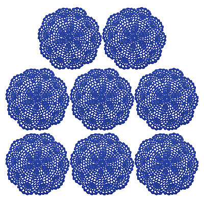 #ad Crochet Doilies 8Pcs 8 Inch Handmade Crochet Cotton Coaster Bright Blue AU $22.28