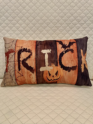 #ad HALLOWEEN Throw pillow Toss Pillow TRICK TREAT New Complete 12x18quot; Ready $20.40