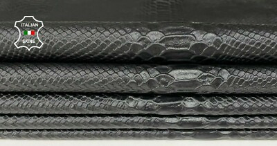 #ad BLACK SNAKE EMBOSSED textured lambskin leather 2 skins total 15sqf 0.8mm #A8776 $70.00