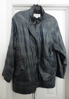 #ad TALBOTS Tartan Plaid Jacket Coat Coated Cotton All Weather Size S Oversized VTG $69.00
