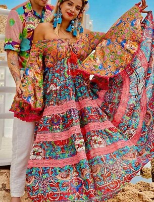 #ad ANTICA SARTORIA BEAUTIFUL MULTI PRINT PATTERN LONG DRESS NWT OS $89.99