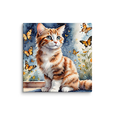 #ad Canvas Wall Art Cute Kitty Watercolor $64.00