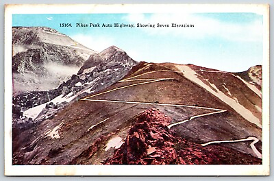 #ad Postcard Pikes Peak Auto Highway Showing Seven Elevations Colorado Unposted $4.50