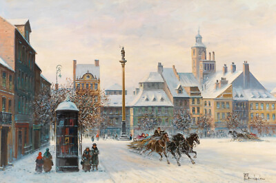 #ad Warsaw Market Day in Winter Oil painting Wall Art Giclee Printed on Canvas P1878 $9.99