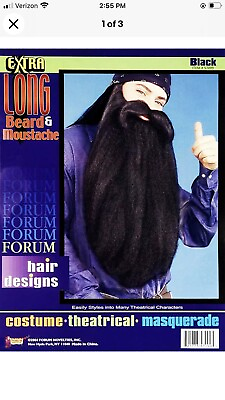 #ad Beard 18quot; Long Synthetic Fiber Costume Beard W Attached Mustache $5.99
