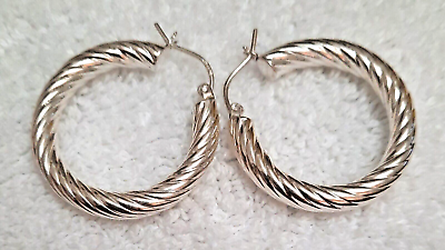 #ad Sterling Silver Large Rope Hoop Earrings $14.99